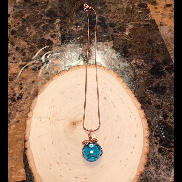 Aqua handmade necklace copper wire wrap NWT - Picture 2 of 8